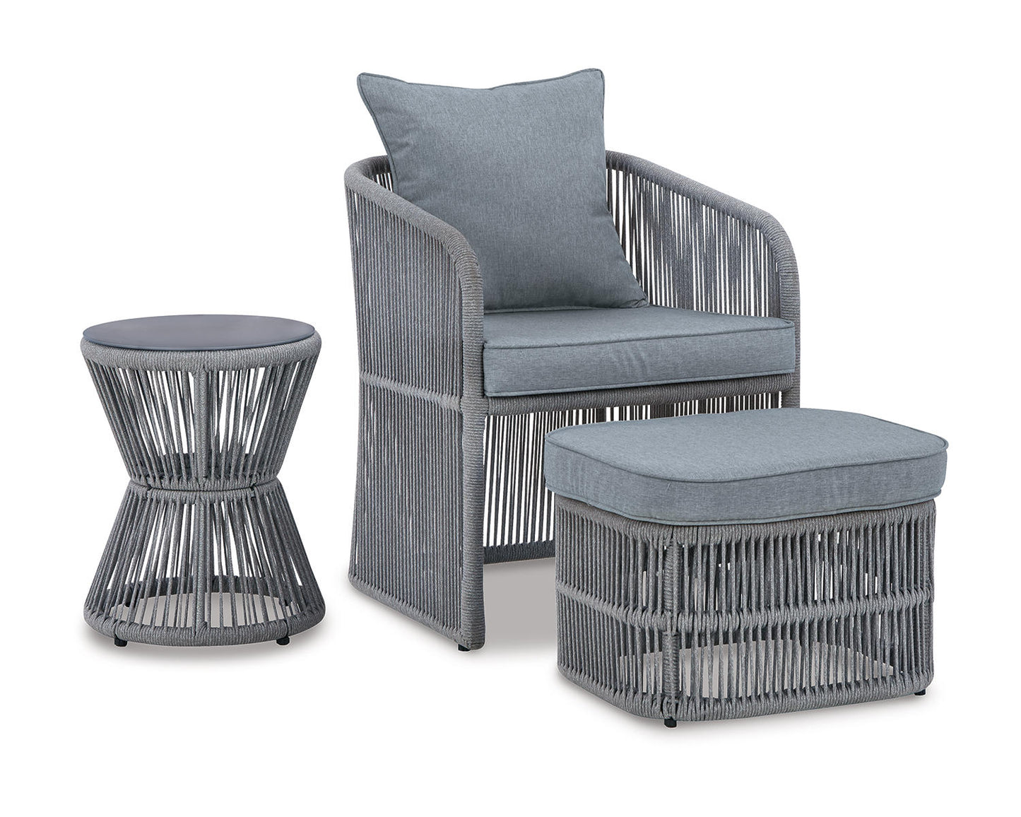 Ashley Signature Design Coast Island Outdoor Chair with Ottoman and Side Table Black/Gray P313-046