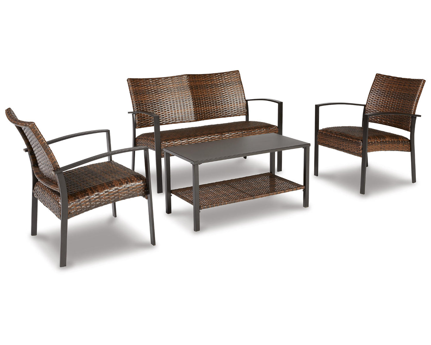 Ashley Signature Design Zariyah Outdoor Love/Chairs/Table Set (Set of 4) Dark Brown P330-080