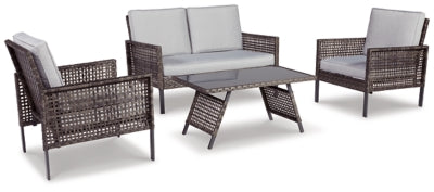 Ashley Signature Design Lainey Outdoor Love/Chairs/Table Set (Set of 4) Two-tone Gray P338-080