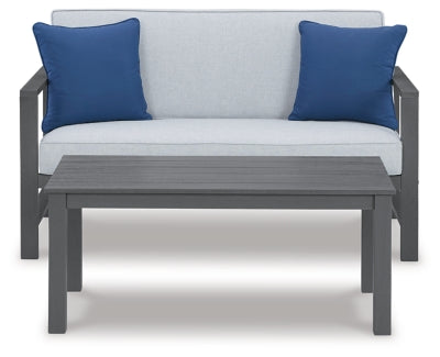 Ashley Signature Design Fynnegan Outdoor Loveseat with Table (Set of 2) Gray P349-034