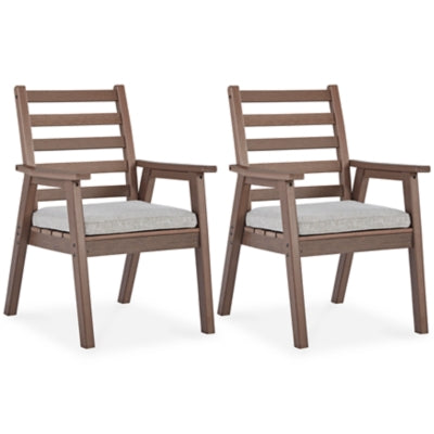 Ashley Signature Design Emmeline Outdoor Dining Arm Chair with Cushion (Set of 2) Brown P420-601A