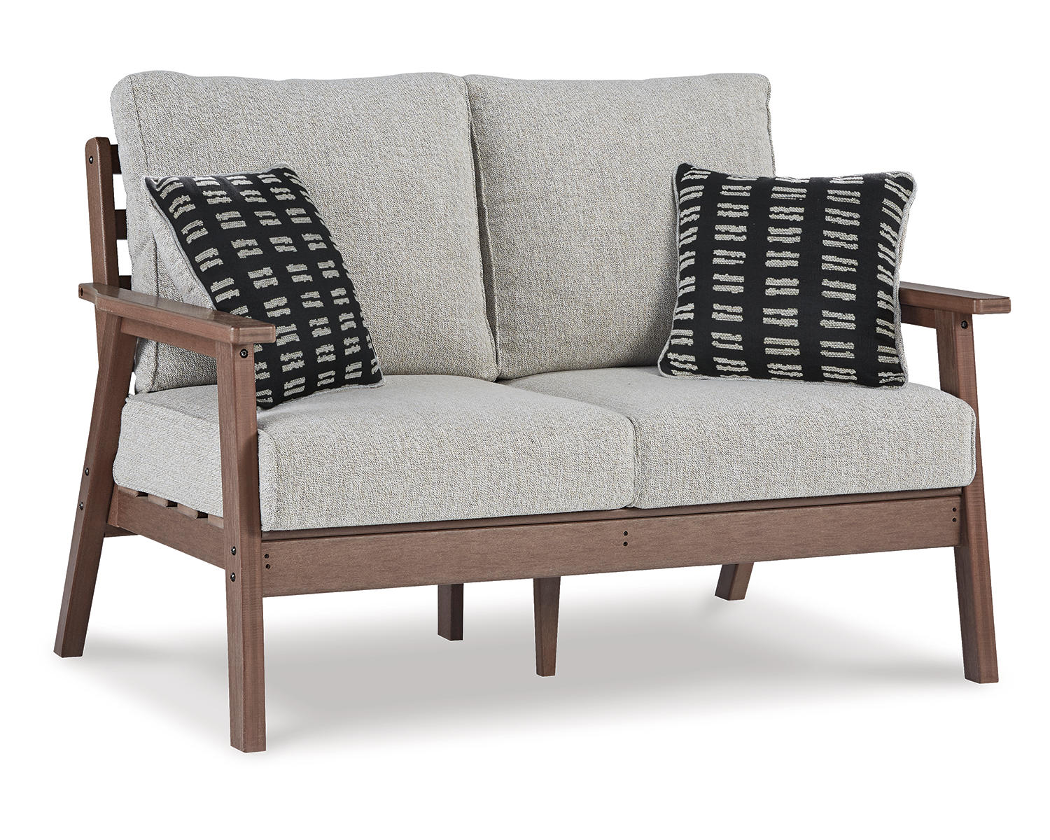 Ashley Signature Design Emmeline Outdoor Loveseat with Cushion Brown/Beige P420-835