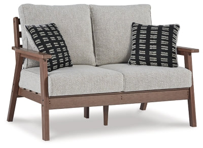 Ashley Signature Design Emmeline Outdoor Loveseat with Cushion Brown/Beige P420-835