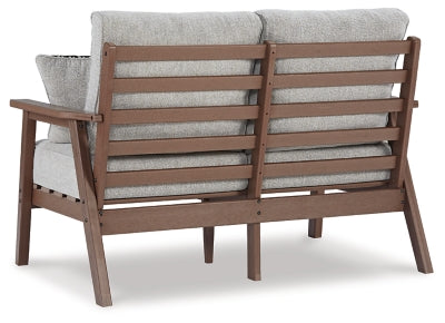 Ashley Signature Design Emmeline Outdoor Loveseat with Cushion Brown/Beige P420-835