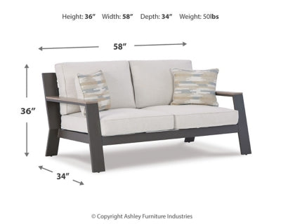 Ashley Signature Design Tropicava Outdoor Loveseat with Cushion Taupe/White P514-835