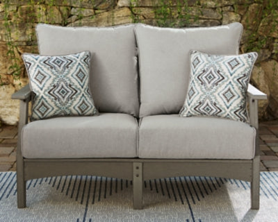 Ashley Signature Design Visola Outdoor Loveseat with Cushion Gray P802-835