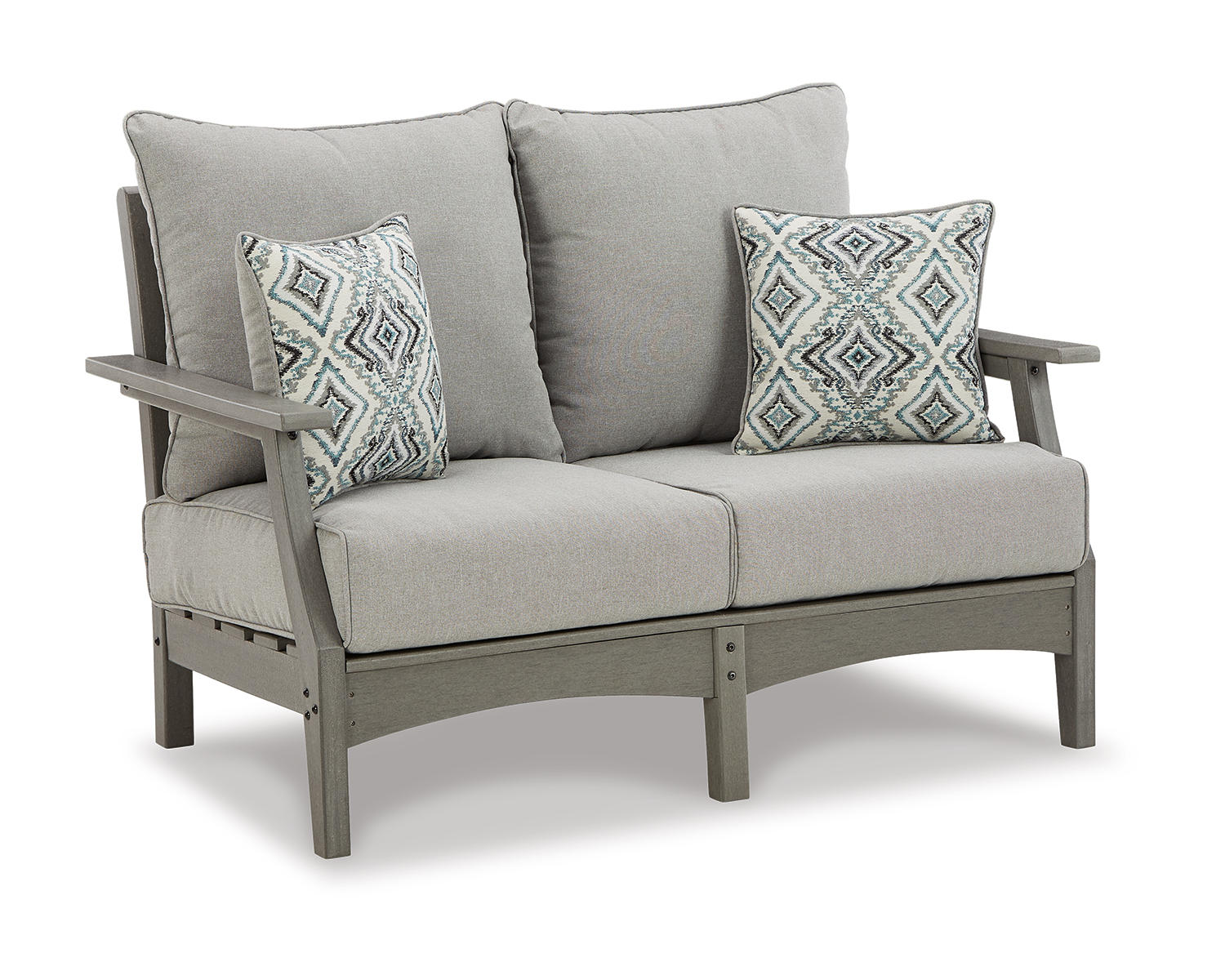 Ashley Signature Design Visola Outdoor Loveseat with Cushion Gray P802-835