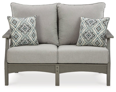 Ashley Signature Design Visola Outdoor Loveseat with Cushion Gray P802-835