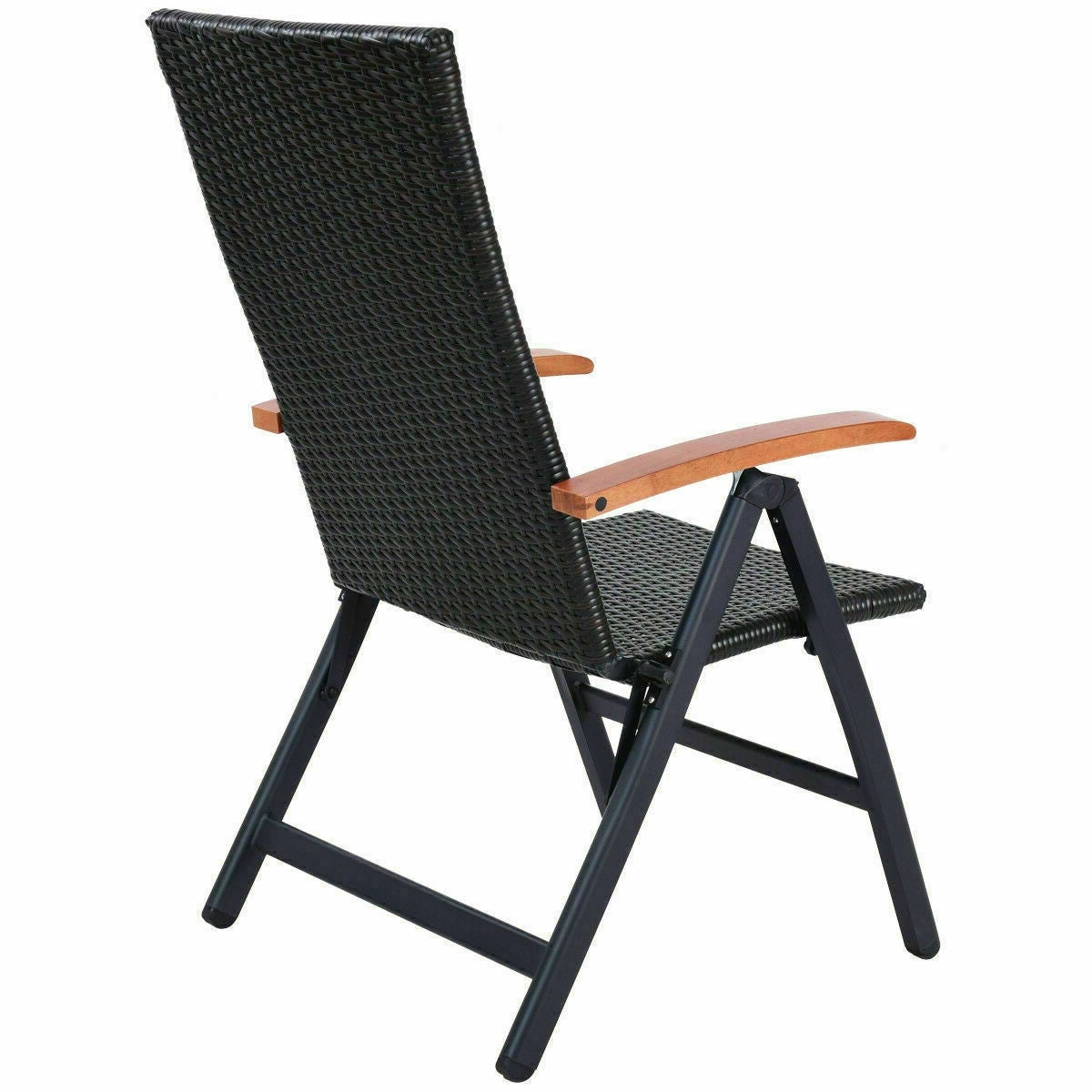 Outdoor Heavy Duty Folding Rattan Patio Chair with Wood Armrest