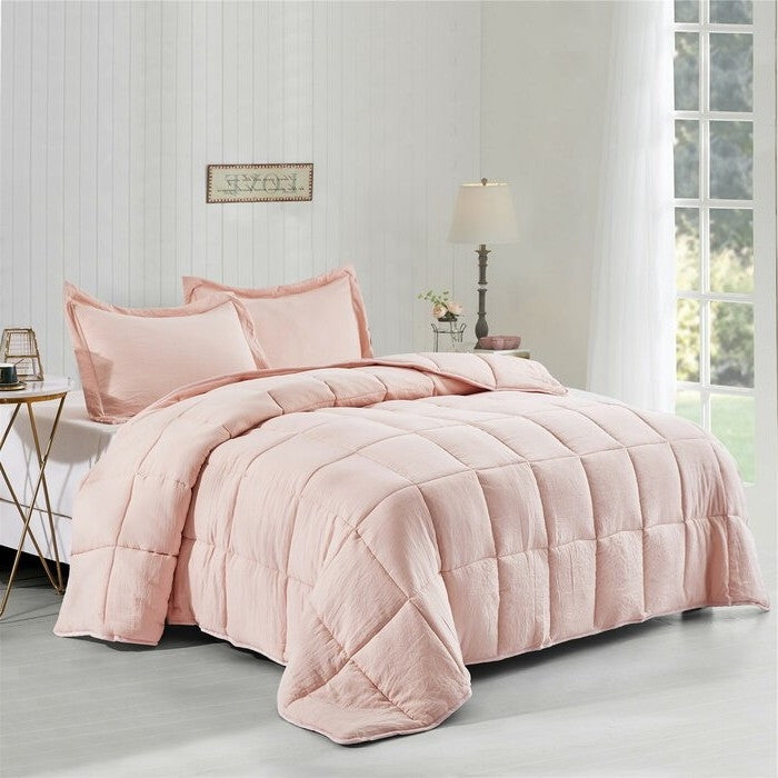 Twin Size Pink 3 Piece Microfiber Reversible Comforter Set