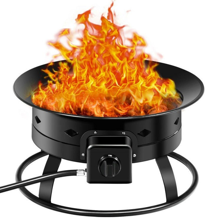 Portable Outdoor Black Metal Propane Fire Pit with Cover and Carry Kit