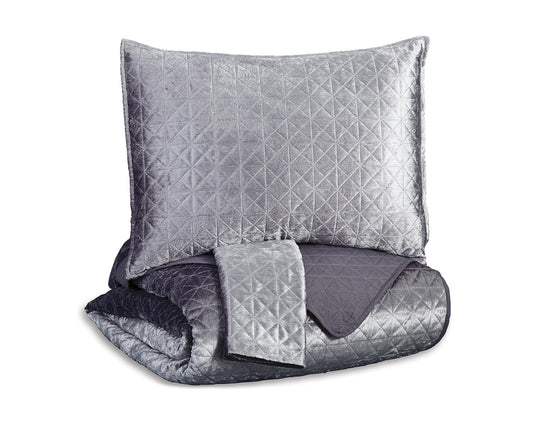 Ashley Signature Design Maryam 3-Piece Queen Coverlet Set Metallic;Black/Gray Q350003Q