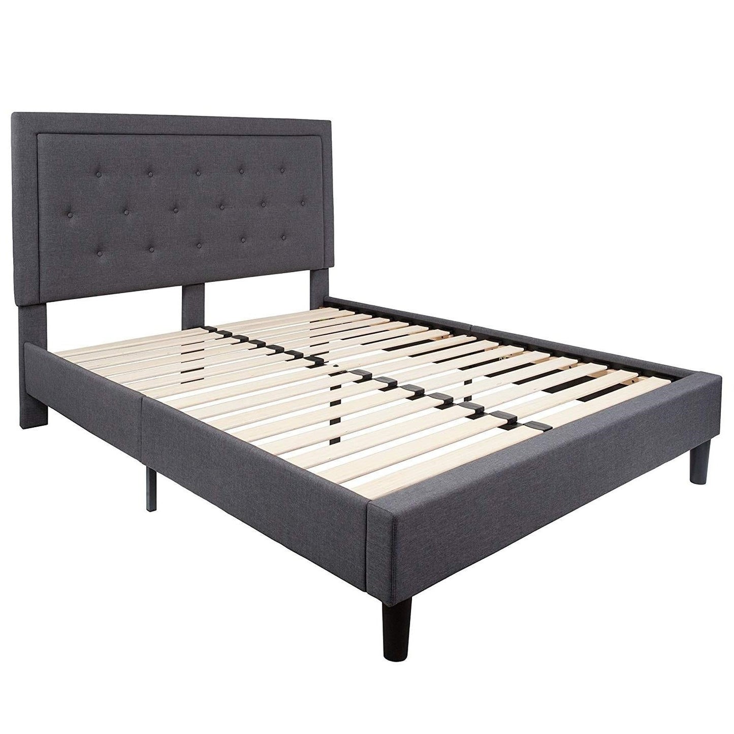 Queen size Dark Gray Fabric Upholstered Platform Bed Frame with Headboard