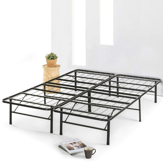 Queen size Folding Sturdy Metal Platform Bed Frame with Storage Space