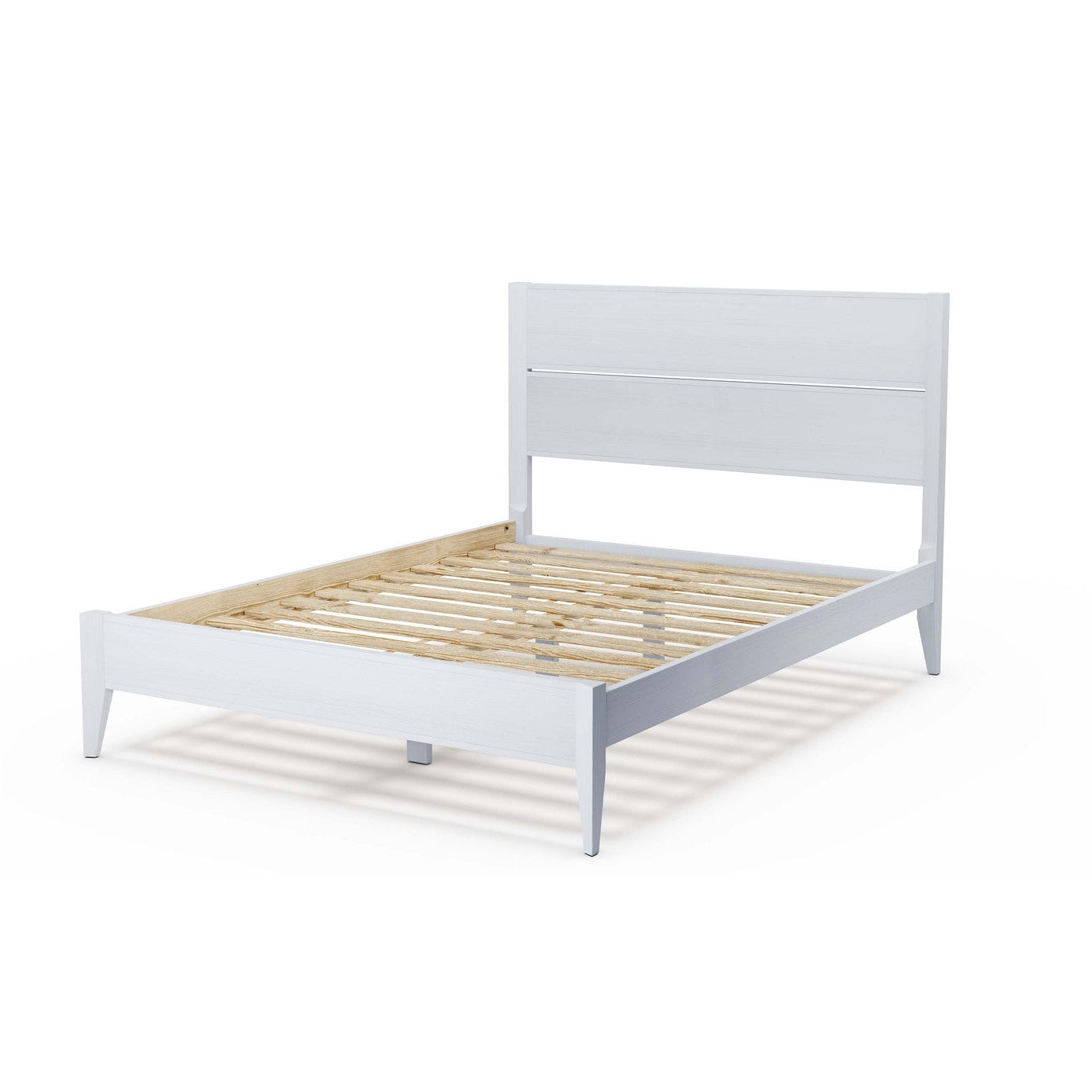 Queen Size Rustic White Mid Century Slatted Platform Bed