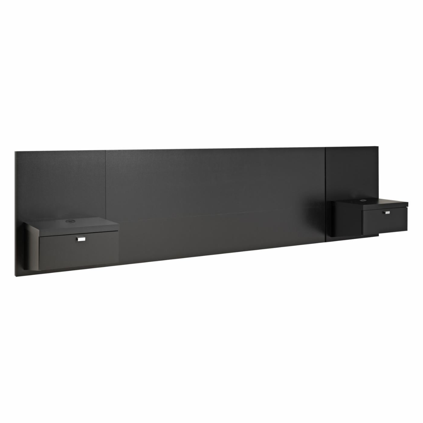 Queen size Modern Wall Mounted Floating Headboard with Nightstands in Black