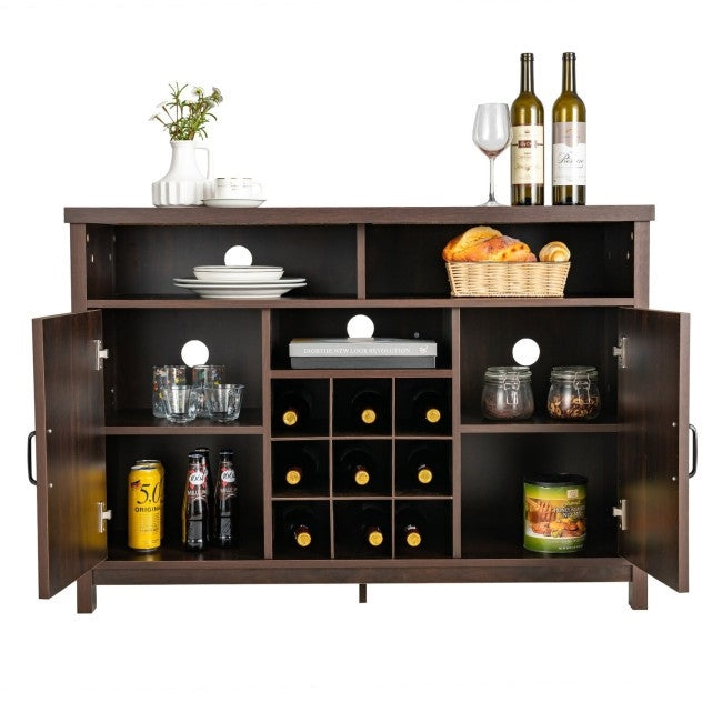 Rustic Espresso Detachable 9 Bottle Wine Rack Kitchen Buffet Storage Cabinet