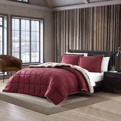 Full/Queen Plush Sherpa Reversible Micro Suede Comforter Set in Marron