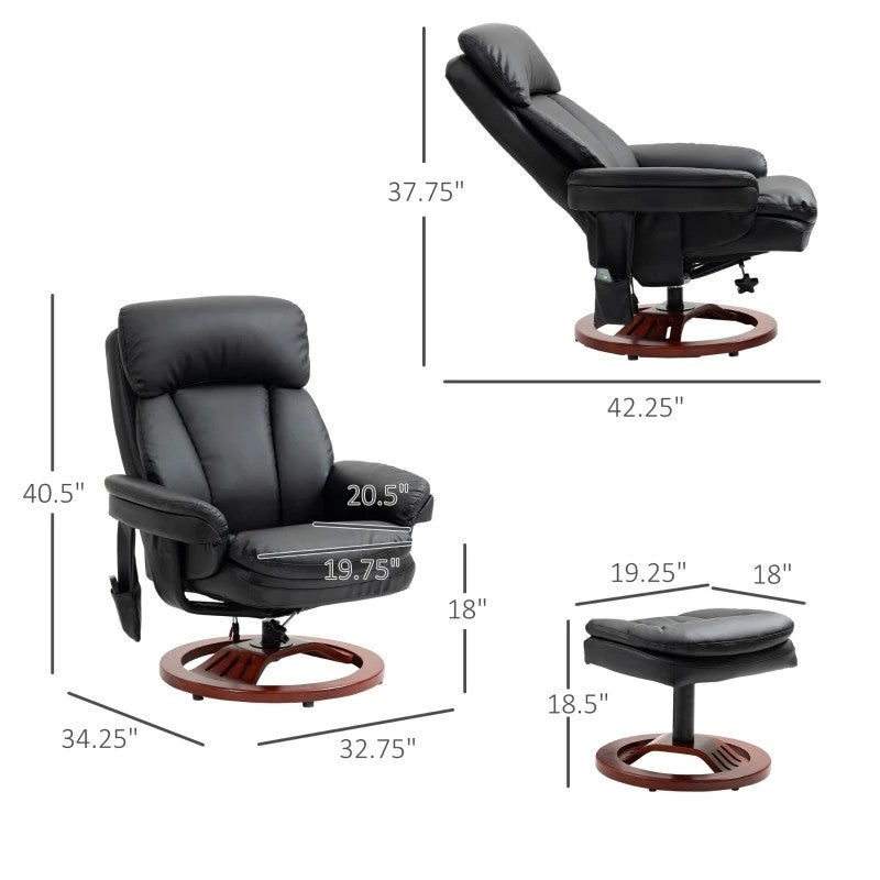 Adjustable Black Faux Leather Electric Remote Massage Recliner Chair w/ Ottoman