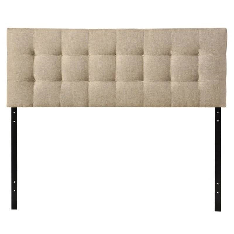 Full size Modern Beige Tan Taupe Fabric Tufted Upholstered Headboard