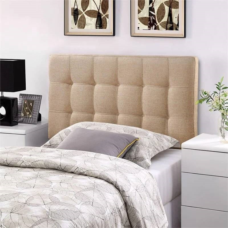 Twin size Modern Beige Tan Taupe Fabric Tufted Upholstered Headboard