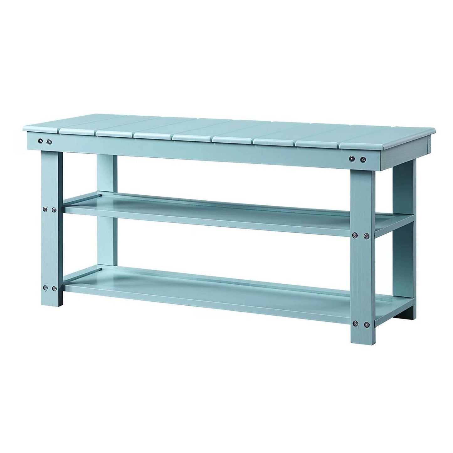 Sea Foam Aqua Blue Wood 2-Shelf Shoe Rack Storage Bench for Entryway or Closet