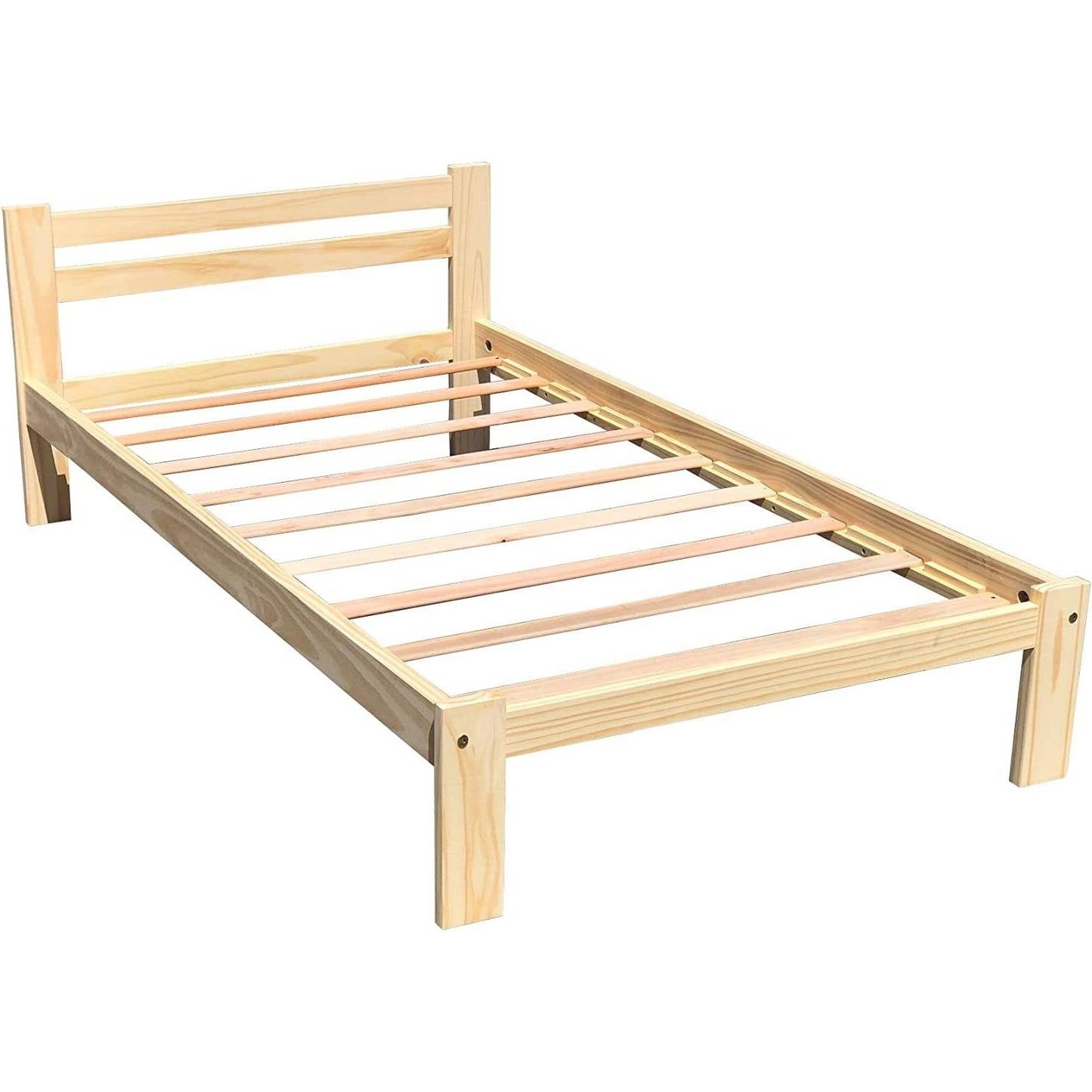 Twin size Unfinished Solid Pine Wood Platform Bed Frame with Slatted Headboard