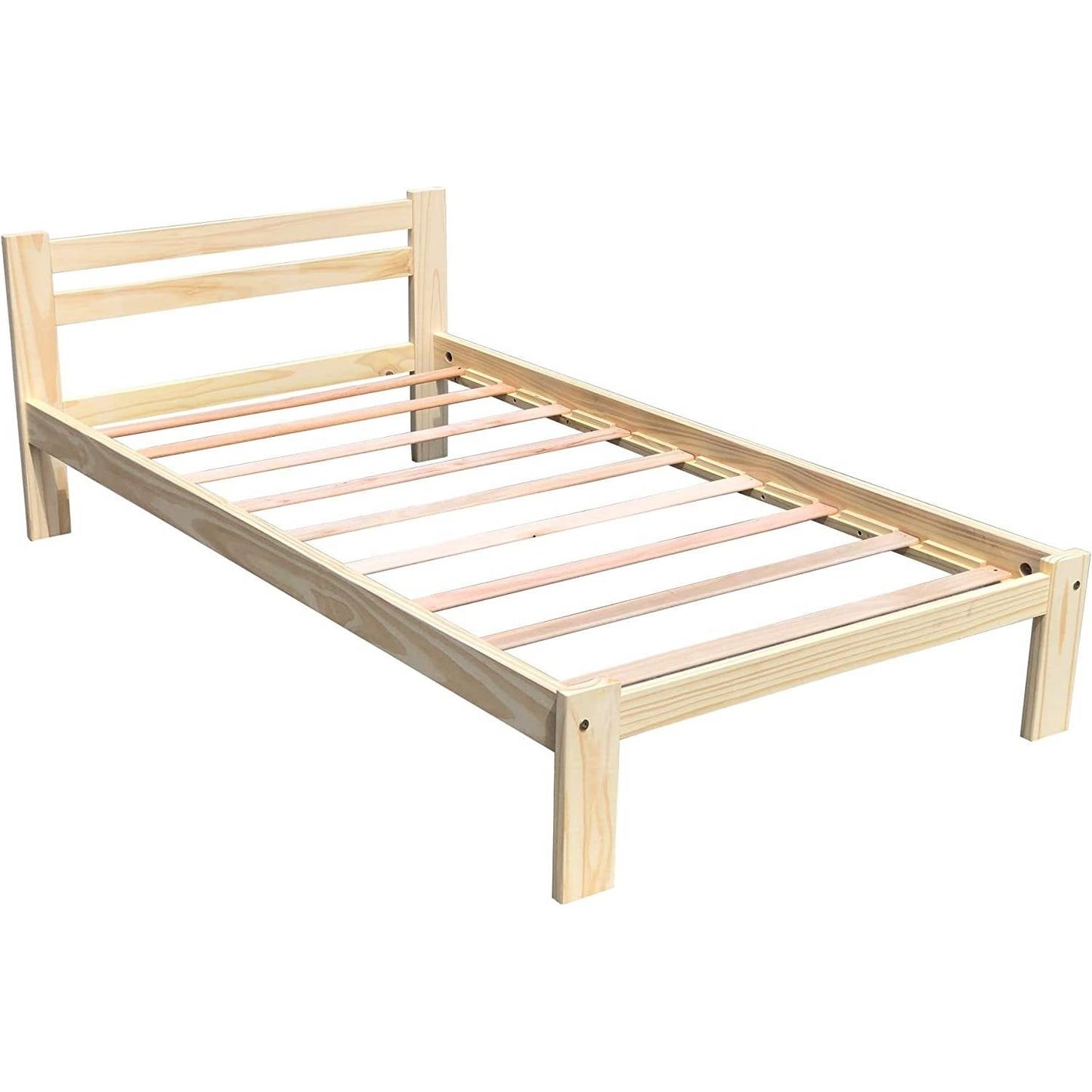 Twin size Unfinished Solid Pine Wood Platform Bed Frame with Slatted Headboard