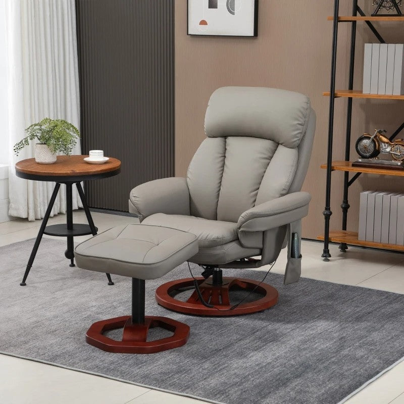 Adjustable Grey Brown Faux Leather Electric Remote Massage Recliner Chair w/ Ottoman