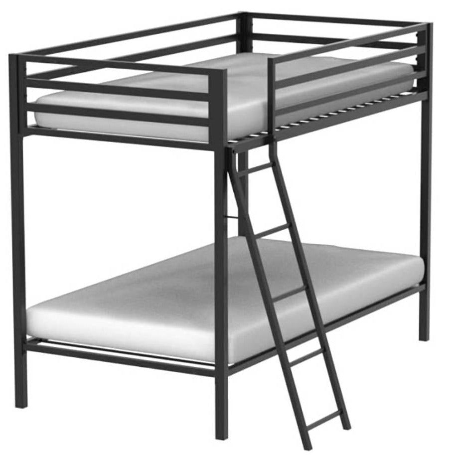 Twin over Twin Modern Metal Bunk Bed Frame in Black Finish with Ladder