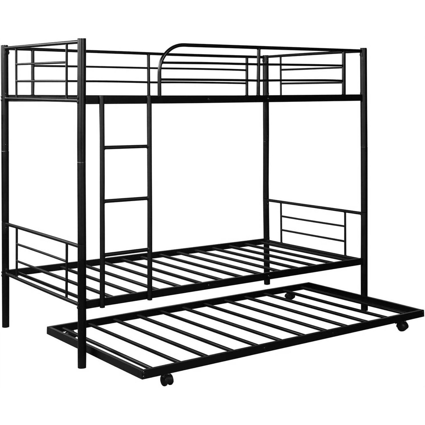 Twin over Twin Bunk bed with Trundle Bed in Black Metal Finish