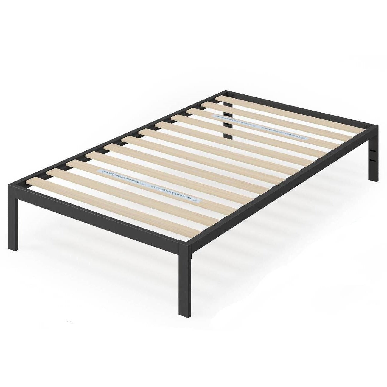 Twin Black Metal Platform Bed Frame with Wood Slats - 350 lbs Weight Capacity