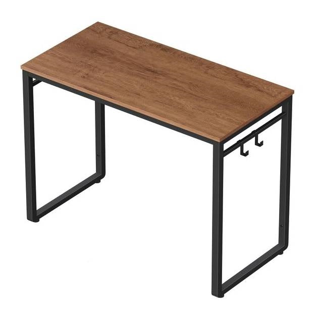 Industrial Black Metal Frame Computer Desk with Wood Top