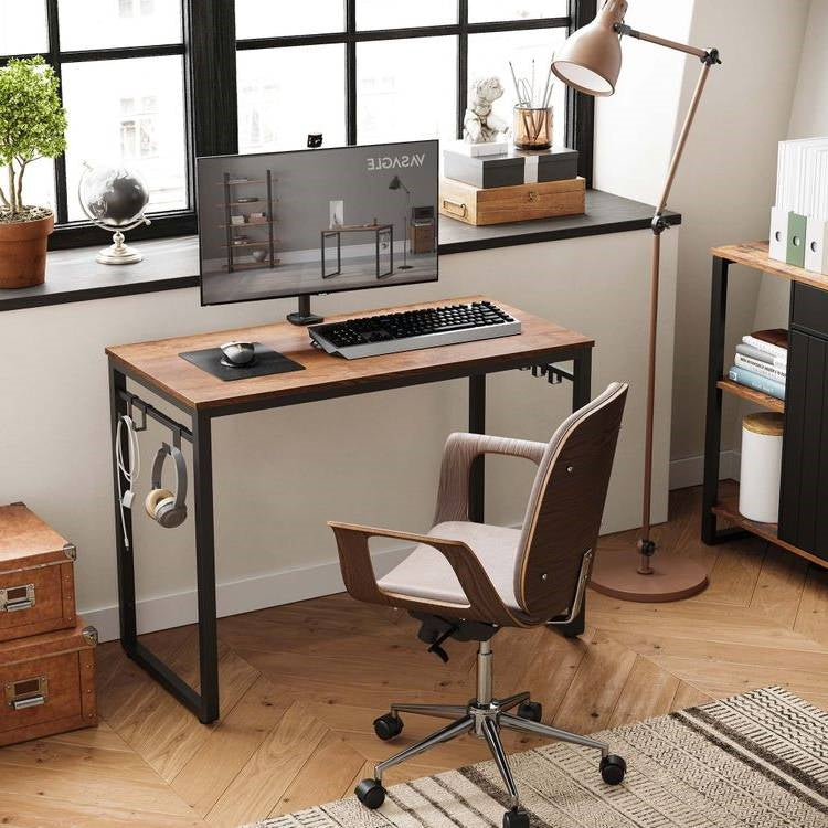 Industrial Black Metal Frame Computer Desk with Wood Top