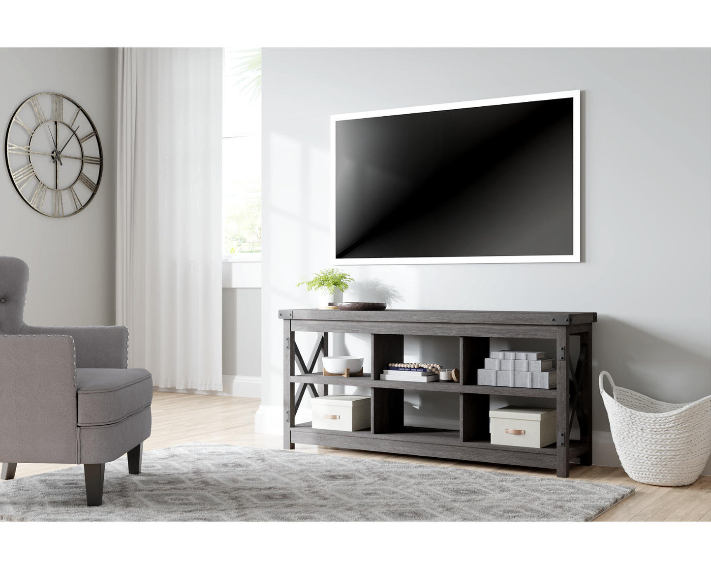 Ashley Signature Design Freedan Large TV Stand Black/Gray;Brown/Beige W286-58