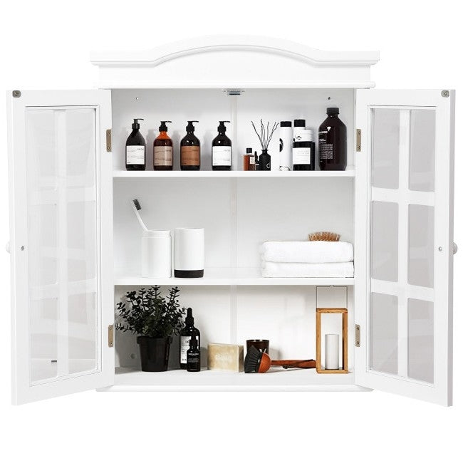 White Wall Mounted 2 Door Bathroom Storage Cabinet