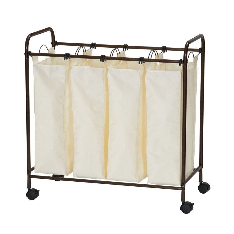 Farmhouse 4 Section Removeable Bag Wheeled Laundry Sorter Cart