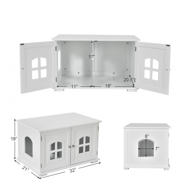 White  Modern Large Ventilated Private Divider Cat Litter Box