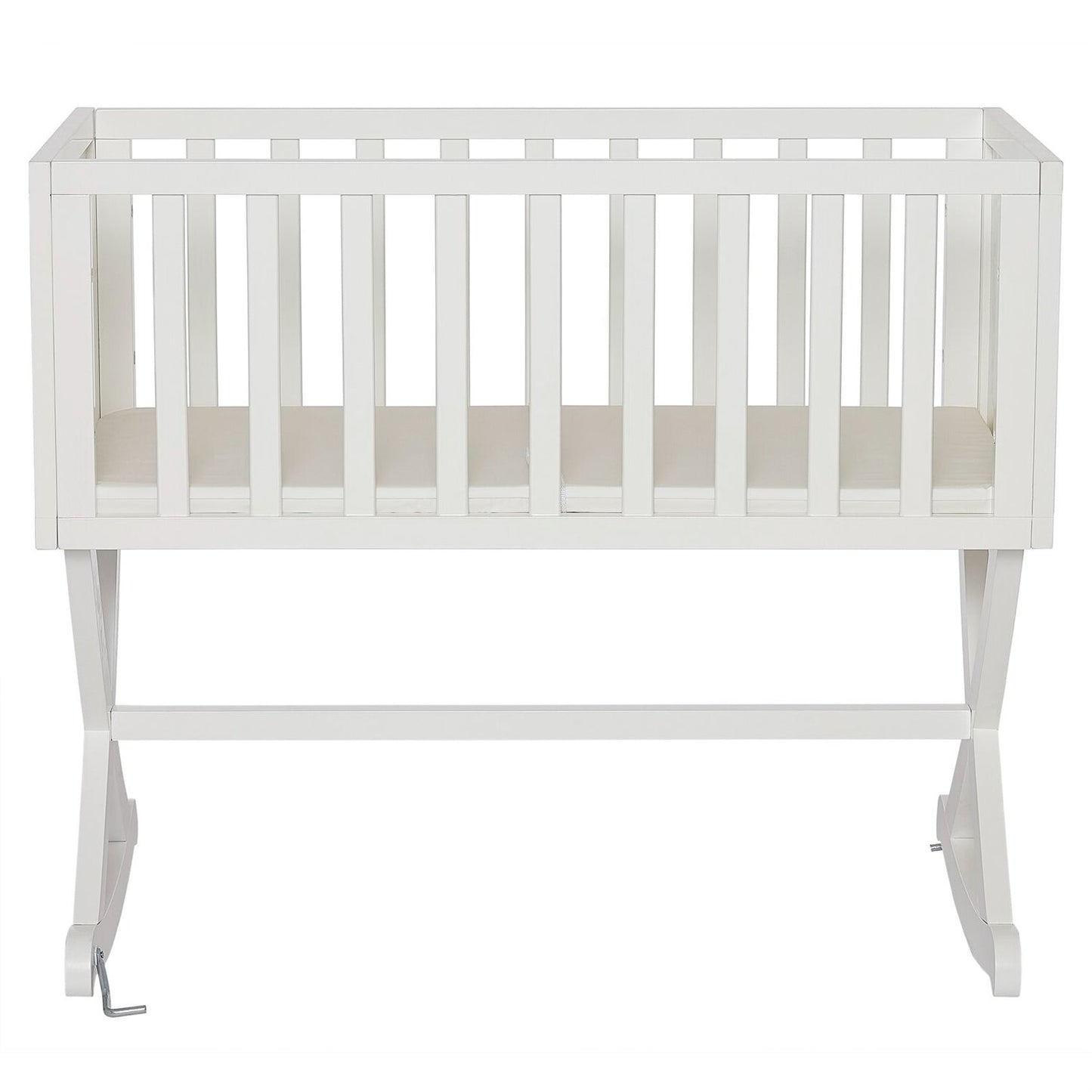 Solid Wood Rocking Baby Glider Cradle with Crib Mattress in White Finish