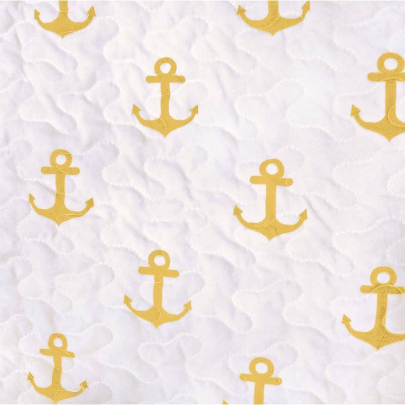 Twin 2 Piece Nautical Striped Anchors Reversible Microfiber Quilt Set Yellow