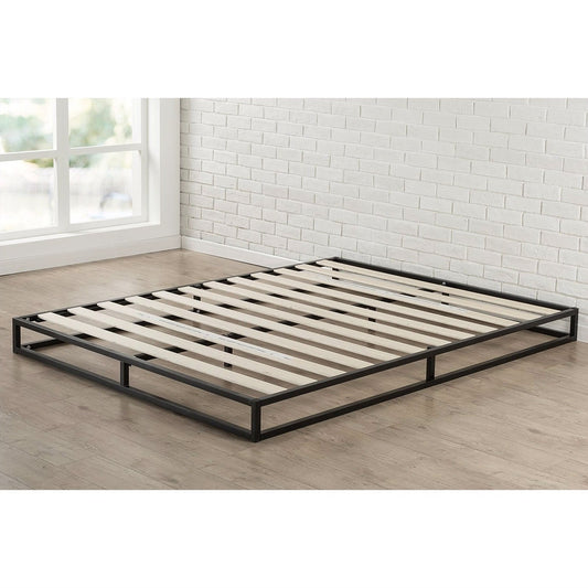 Queen size 6-inch Low Profile Metal Platform Bed Frame with Wooden Slats