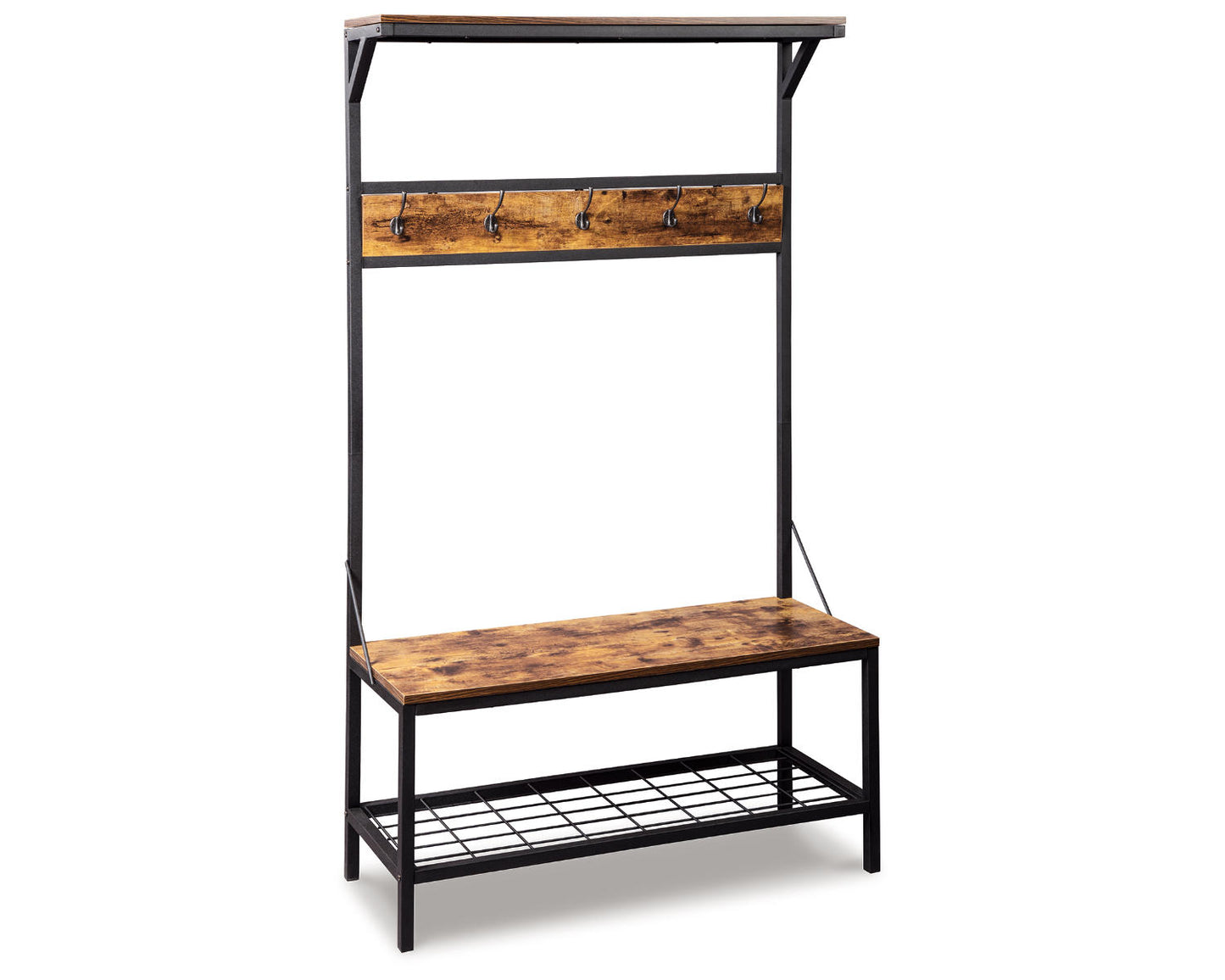 Ashley Signature Design Bevinfield Hall Tree with Storage Bench Black/Gray;Brown/Beige ZH141228