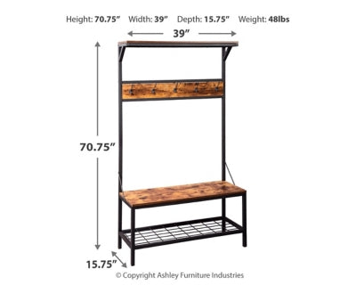 Ashley Signature Design Bevinfield Hall Tree with Storage Bench Brown/Black ZH141228